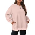 thumbnail image 2 of Timegard Chandail en Molleton Surdimensionné pour Femmes Col Rond Manches Longues Hauts Mode Automne Chandail avec Poches, 2 of 8