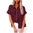 thumbnail image 1 of GigrtiJin Womens Short Sleeve Lapel Shirts Solid Color Button down Loose Tunic Tops Casual Work Blouse with Pocket, 1 of 9