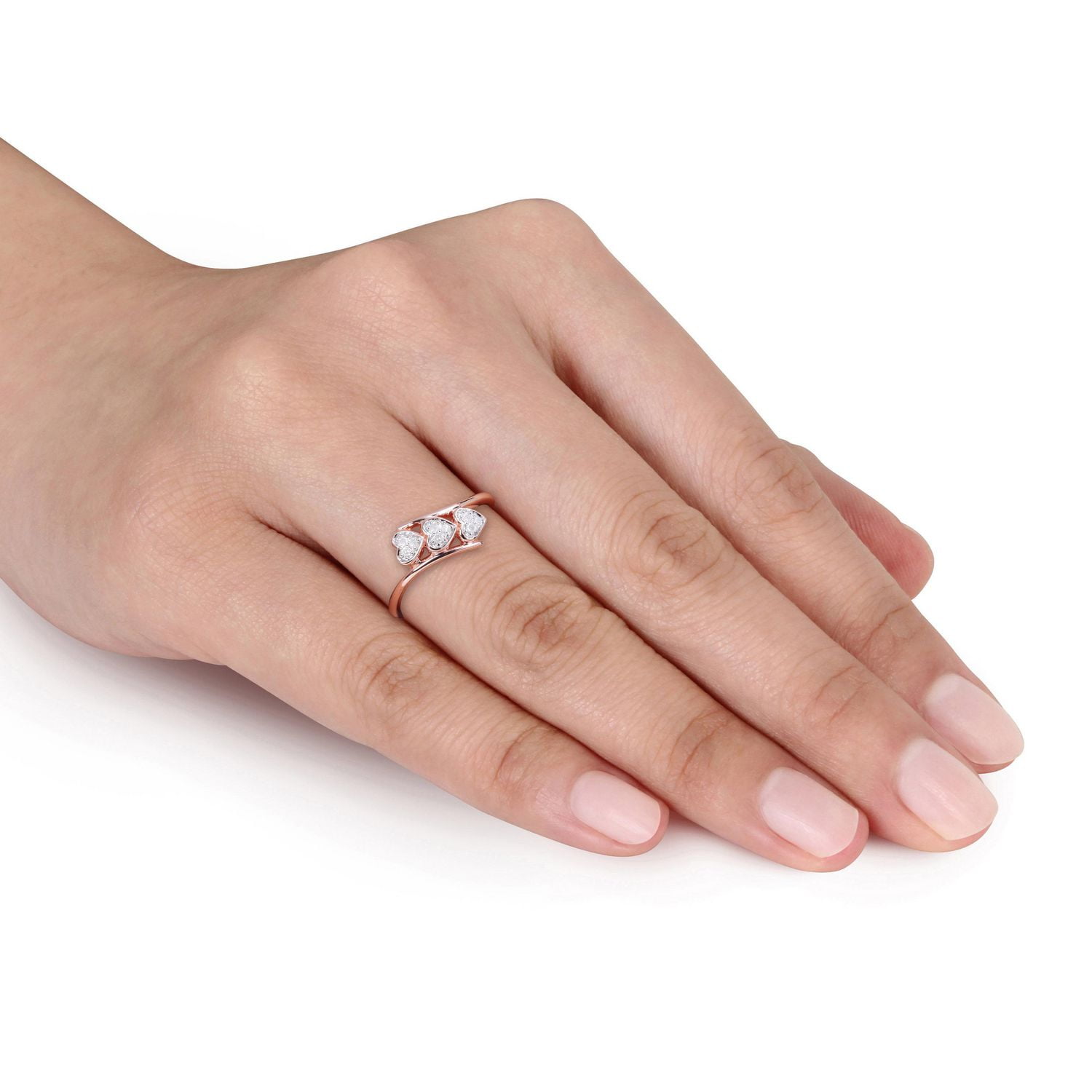 Bague de Promesse à trois coeur Miabella avec 1/10 Carat PT de diamant en Argent Sterling Plaqué Rose