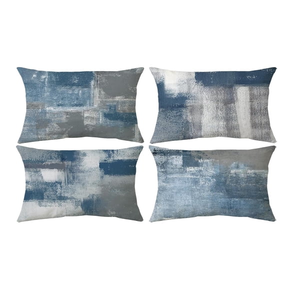 4 Pack Abstract Navy Grey Watercolor Throw Covers Modern Textured Brush Decorative Square Soft Polyester Farmhouse Coastal Sofa Pillowcases For Home Toddler Pillows with Pillowcase Size Satin
