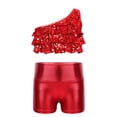 thumbnail image 2 of Oyolan Big Girls Gymnastic Workout Set 2PCS Crop Tops with Shorts 4-16 Years Sequins Dance Outfit Red 12, 2 of 7