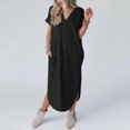 thumbnail image 4 of FAIWAD Robe T-Shirt Maxi pour Femmes Décontractée Ample à Col en V à Manches Courtes Fendue Robe d'Été de Plage avec Poche, 4 of 7