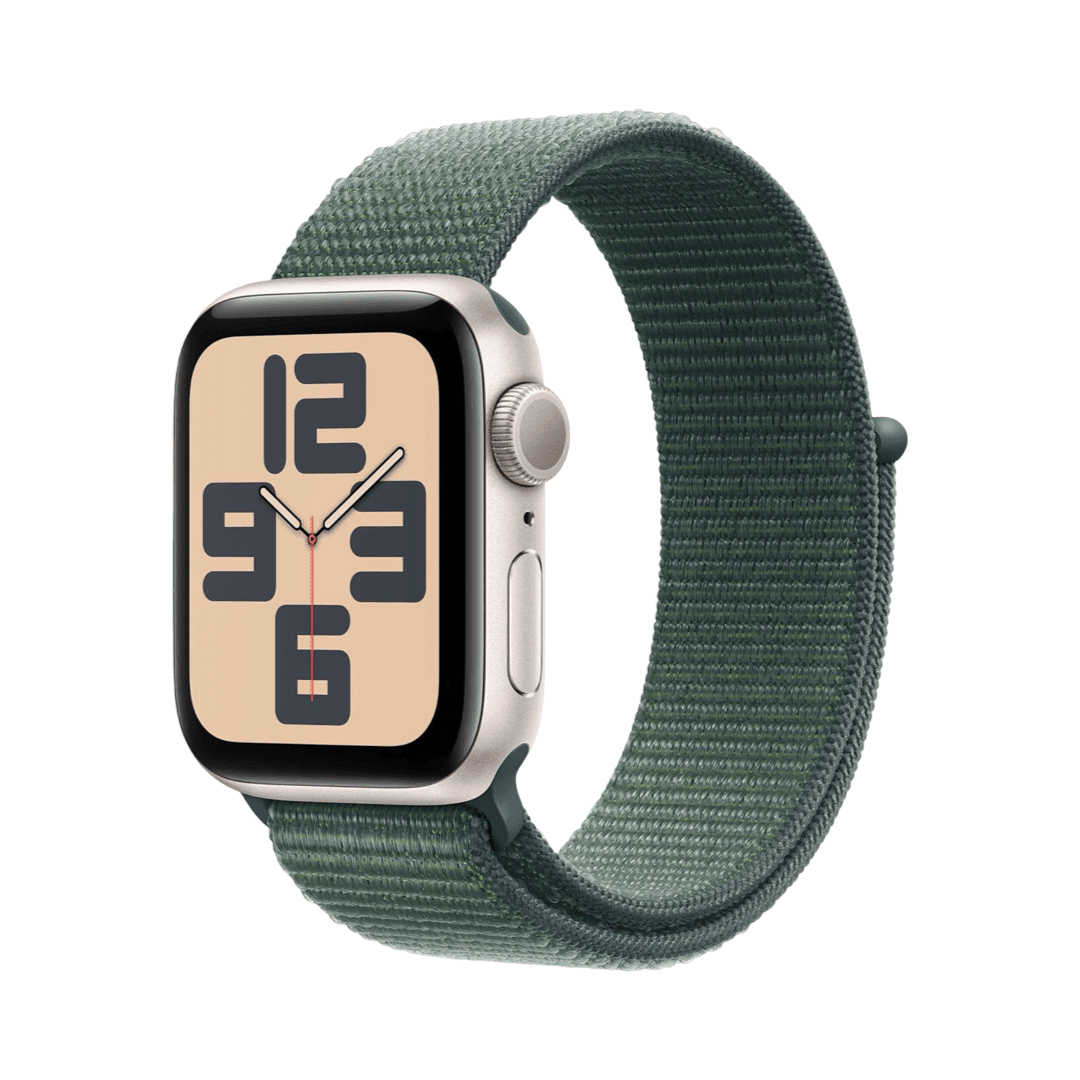 Open Box - Apple Watch SE (GPS) 40mm Starlight Aluminum Case – Lake Green Sport Loop, Smartwatch with Fitness Tracking & Heart Rate Monitor