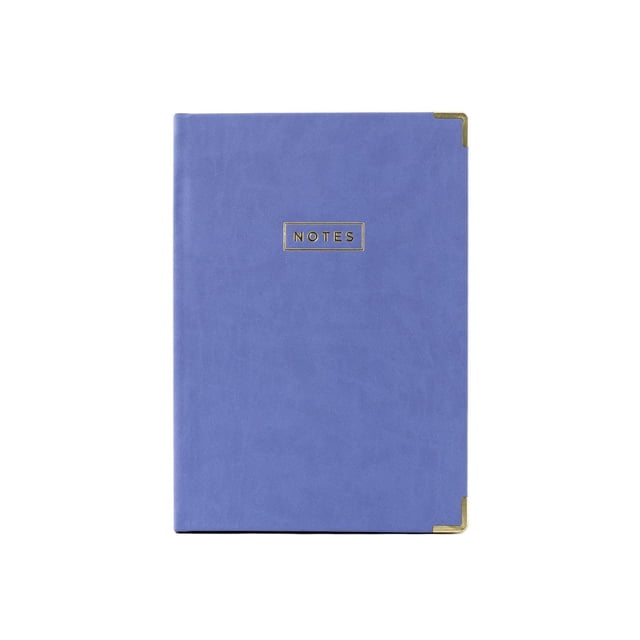 Hilroy® Gilded Edge Blue Journal 7X10 with a purple PU hard cover embossed with NOTES in gold, featuring gold corner caps and 240 ruled pages with gold gilded edges, casebound and measuring 10 by 7 inches, ideal for office and school note-taking.
