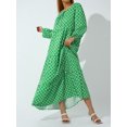 thumbnail image 3 of Kmbangi Robe Longue pour Femmes à Imprimé Géométrique, Col en V, Manches Longues Bouffantes, Coupe Ample, Robe Mode pour le Printemps et l'Été, 3 of 9