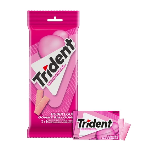 Trident, Bubble Gum Sugar-free Gum Multipack- Pack of 3 (42 Pieces)