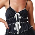 thumbnail image 4 of Gupgi Women Ruched Tank Top Spaghetti Strap Deep V Neck Tie Front Camisole Sleeveless Ruffle Cami Tops, 4 of 7