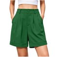 thumbnail image 1 of Fsgntruao Women's Fashion Solid Color Elastic Waist Pocket Button Zipper Shorts Pants, 1 of 7