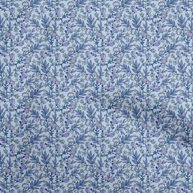 oneOone Cotton Cambric Light Blue Fabric Floral Retro Sewing Craft Projects Fabric Prints By Yard 56 Inch Wide