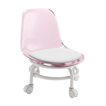 Tabouret Roulant Bas avec Soutien Dorsal, Roulettes, Siège Roulant Bas, Tabouret Pivotant pour la Maison, Rose