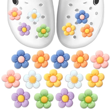 14 Pcs Breloques Croco Fleur, 7 Couleurs Breloques de Chaussures Fleur, Breloques de Chaussures Durables et Imperméables, Jolies Breloques de Dessin Animé pour Enfants Adultes, pour Anniversaire, Fête, Noël, Cadeaux, pour Garçons&Filles