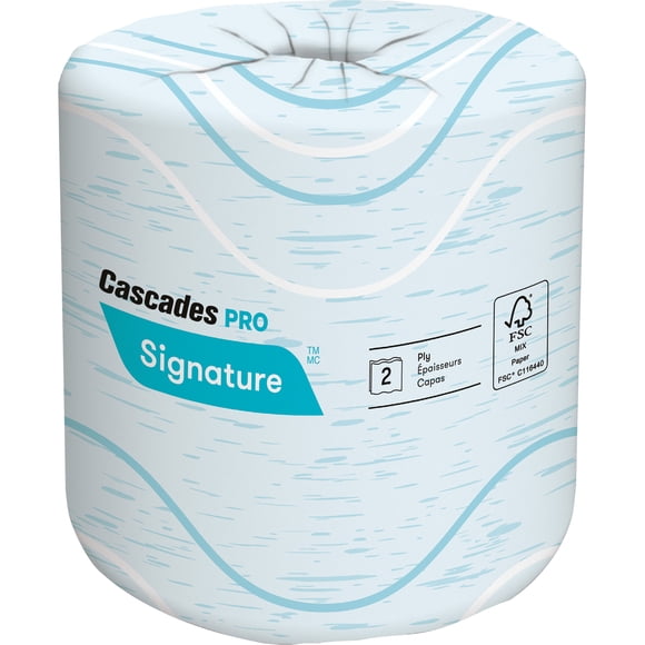 Cascades Pro Signature B625 Papier Hygiénique, 2 Épaisseurs, 400 Feuilles/rouleau, Longueur 133 Pi, 1 Boîte de 48 Rouleaux