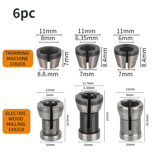 Lefu 8pcs 6mm 6.35mm 8mm Collet Chuck For Engraving Trimming Machine Electric Router