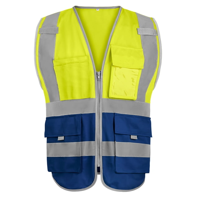 GOGO 9 Pockets High Visibility Zipper Front Safety Vest With Reflective Strips, Meets ANSI Standards