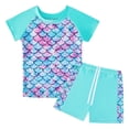 thumbnail image 1 of PMVFHDE Girls Scale Print Swim Set | Short Sleeve Rash Guard & Swim Shorts | Kids UV Protection Bathing Suit Sky Blue,7-8 Years, 1 of 9