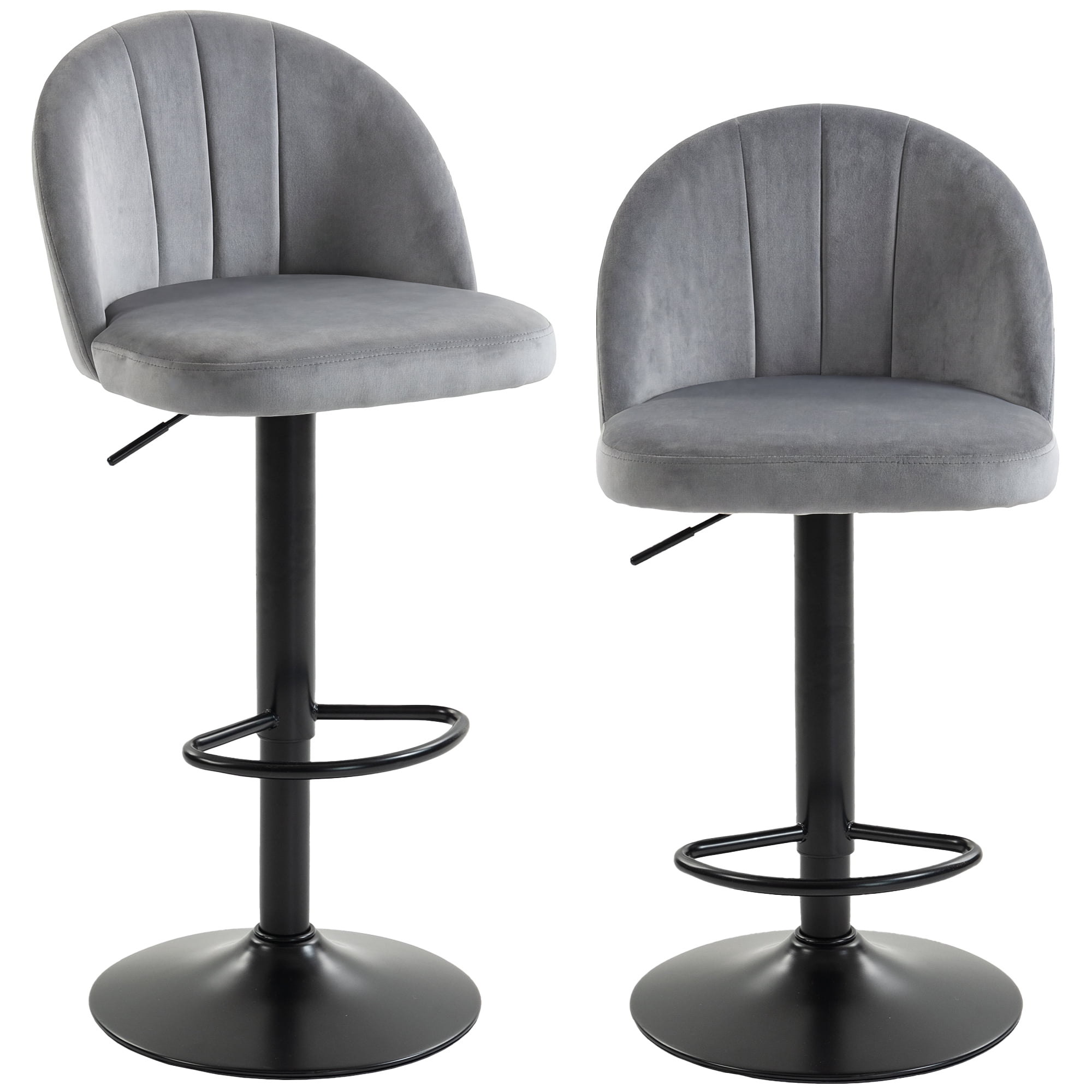 HOMCOM Bar Stools Set of 2, Swivel Counter Height Barstools, Grey
