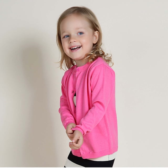 Toddler Candy Color Cardigan , Solid Color Winter Sweater For Boys/Girls ,0,3 Years, Super Soft, Hot Pink 5 Years