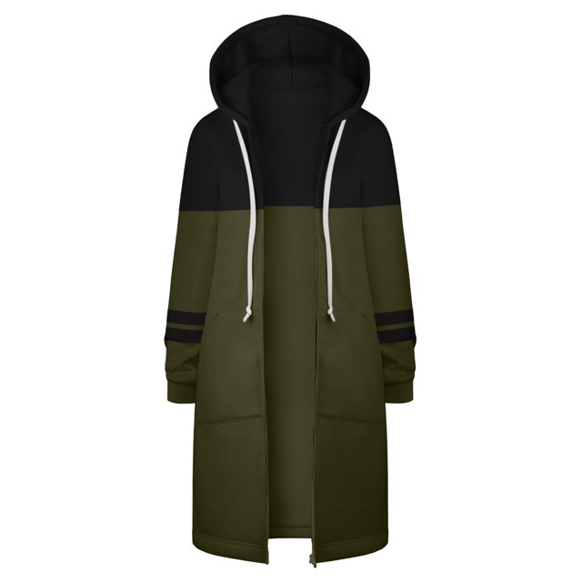 Timegard Womens Sweatshirts Drawstring Zip up Hoodies Color Block Fall Winter Long Jackets with Pockets