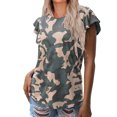 thumbnail image 1 of TIHLMK Hauts pour Femmes Mode Décontractée Impression Col Rond Volants Manches Courtes T-shirt Blouse Chandail, 1 of 6