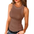 thumbnail image 1 of LUXUR Débardeurs pour Femmes Sans Manches T-Shirt Col Rond T-Shirt Basique Couleur Unie Marron S, 1 of 2
