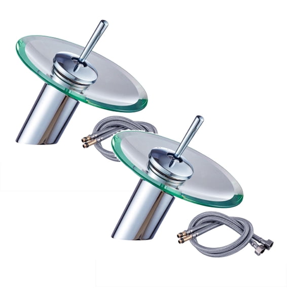 Leojiow 2 Pcs Robinet de Lavabo Tout en Cuivre pour Comptoir, Robinet en Verre pour Bassin, Verre Chaud et Froid, Poignée Unique, Robinet Créatif en Acier Inoxydable pour Salle de Bain, Taille Unique