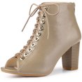 thumbnail image 1 of Unique Bargains Bottines à Talon Épais à Bout Ouvert à Lacets devant pour Femme Couleur Chair (Taille 7), 1 of 6