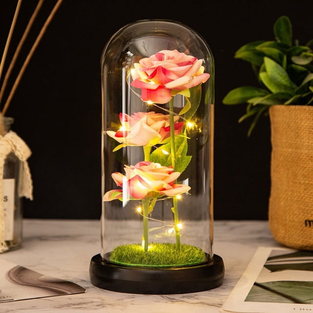 TopLLC Cadeau de la Saint-Valentin Veilleuse Led 3 Roses Abat-Jour en Verre Ornements