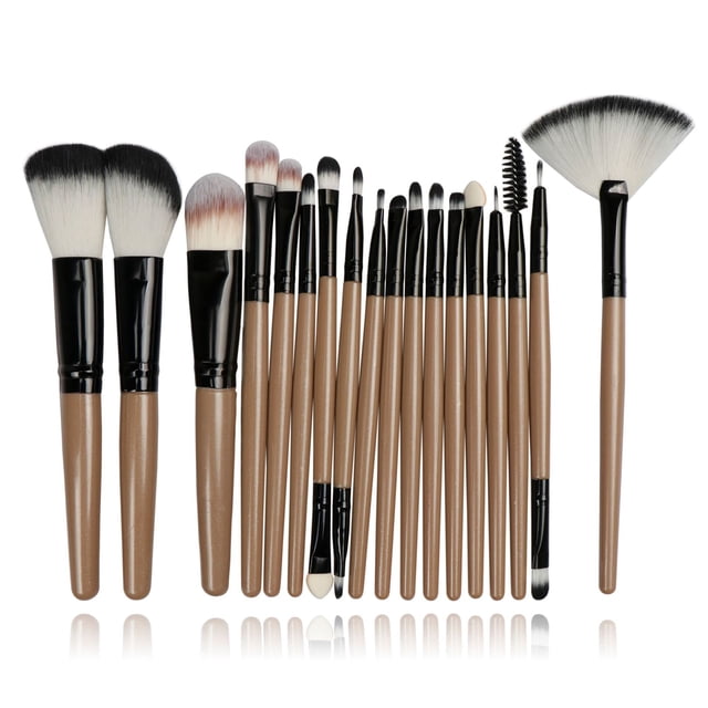 Ensemble Professionnel de 18 Pinceaux de Maquillage avec Poils en Fibres Synthétiques - Comprend un Pinceau Éventail et un Pinceau à Poudre (Modèle 7#), Outils Doux et Agréables pour la Peau pour Débutants et Pros, Format Portable pour un Usage Quotidien &