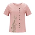 thumbnail image 3 of Birdeem Femmes Manches Courtes Décontracté Col Rond Imprimé Ample Bouton Tunique Chemise Blouse Hauts, 3 of 5