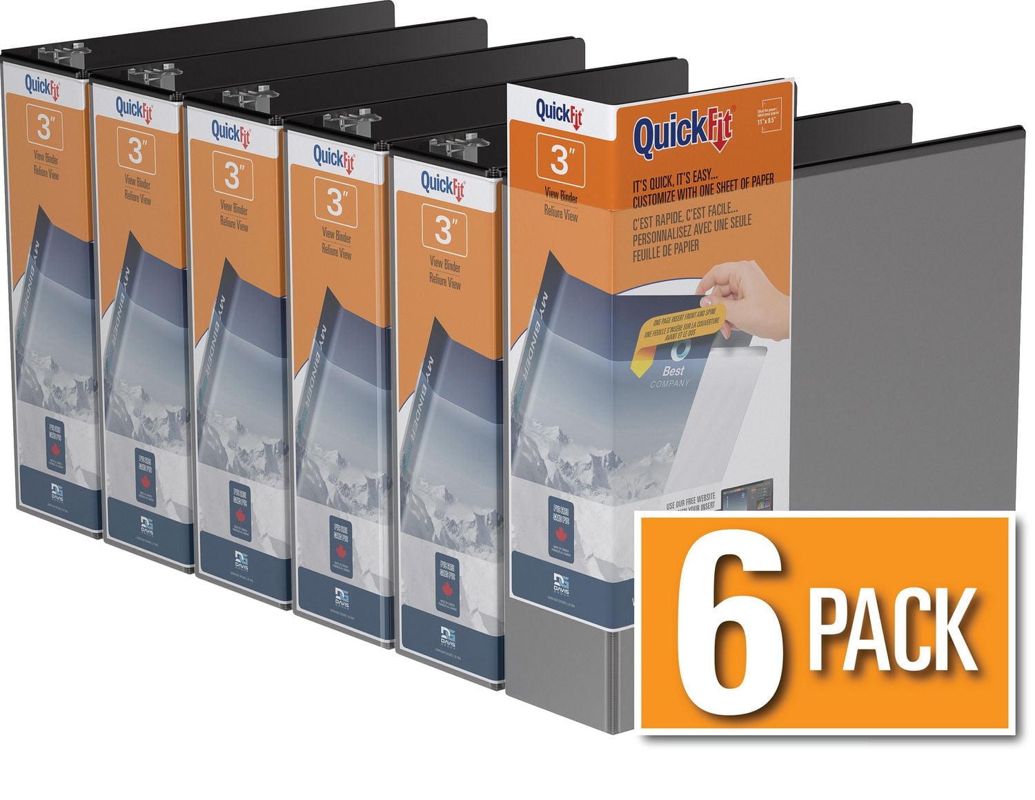QuickFit® View Binder, D Ring, 6 Pack, 3"