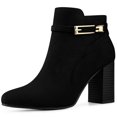 thumbnail image 1 of Unique Bargains Bottines à Talon Épais à Bout Rond avec Boucle pour Femme Noir US 9, 1 of 1