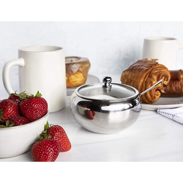Large Capacity Stainless Steel Mixing Bowl with Tempered Glass Lid and Included Measuring Spoon for Kitchen Baking and Food Prep