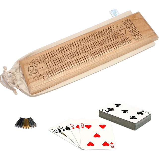 WE Games Ensemble de Cribbage de Luxe - Planche de Piste Continue à 3 en Bois de Chêne Massif