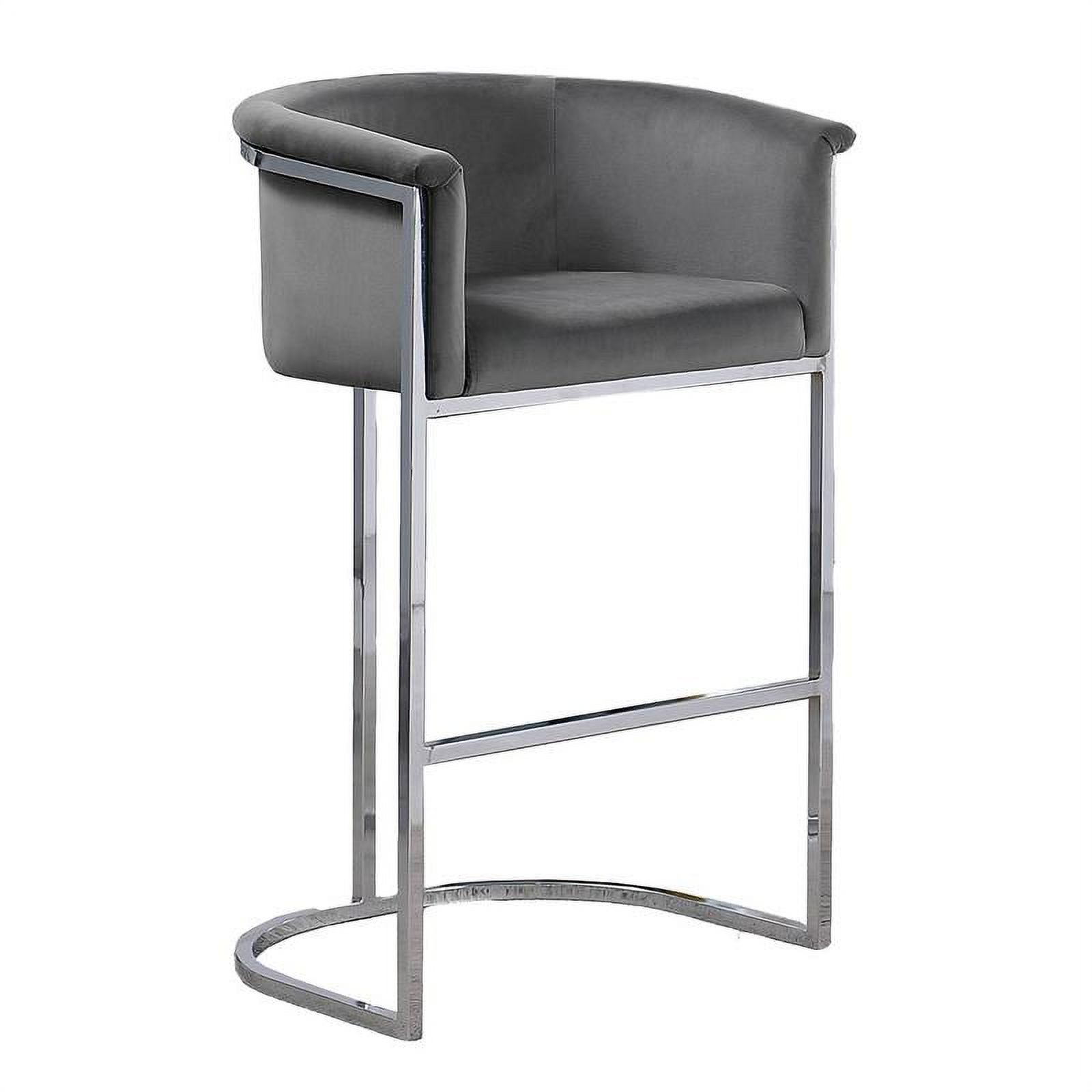 Dark Gray Velvet Barstool Chair (Single) with Silver Metal Chrome Base