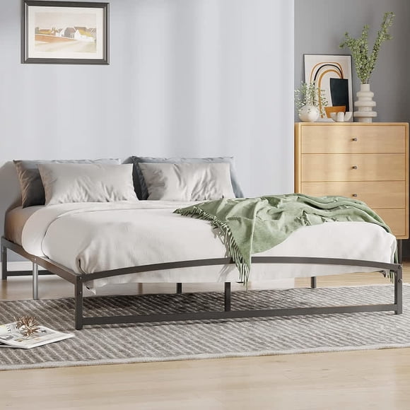 Ourlova Queen Size Bed Frame Low Profile, 6 Inch Heavy Duty Metal Platform Bed Frame with Arched Design, Noise Free Mattress Foundation, No Box Spring Needed, Easy Assembly, Black
