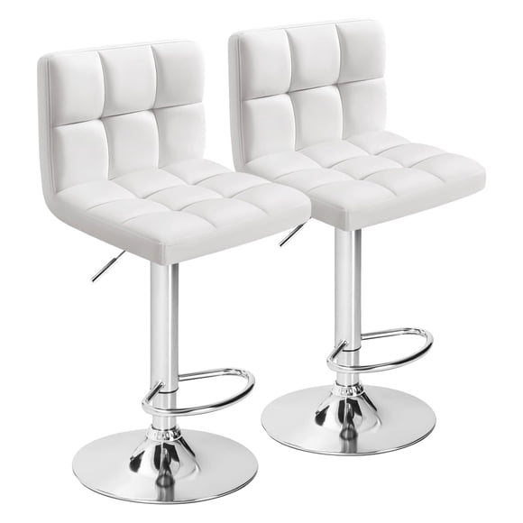 Homall Tabourets de Bar, Ensemble de 2, Cuir PU Moderne, Hauteur Réglable, Hydraulique, Comptoir de Cuisine, Îlot Carré, Tabouret Pivotant avec Dossier, Blanc