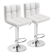 Homall Bar Stools Set of 2 Modern PU Leather Height Adjustable Hydraulic Kitchen Counter Square Island Swivel Barstool with Back, White