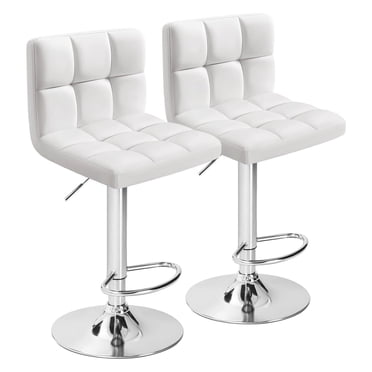 Homall Bar Stools Set of 2 Modern PU Leather Height Adjustable Hydraulic Kitchen Counter Square Island Swivel Barstool with Back, White
