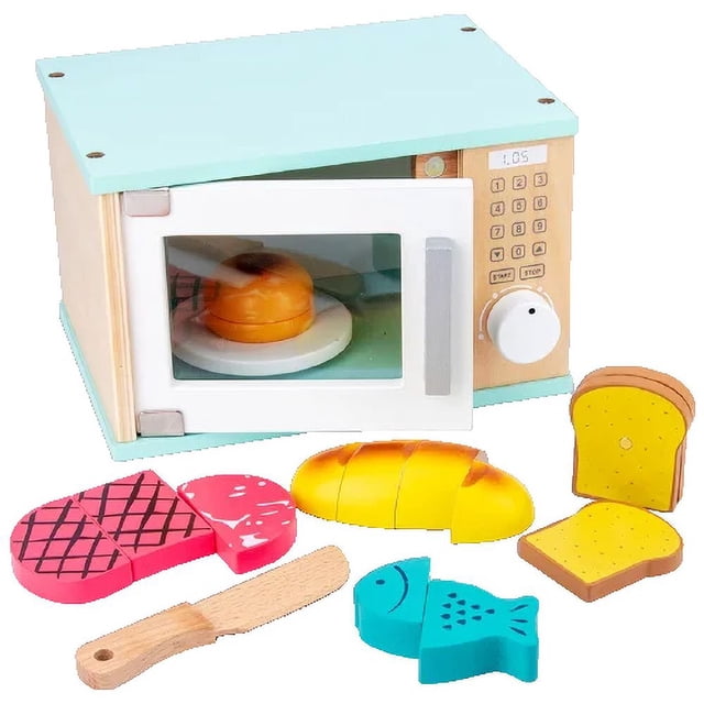 Children‘s Wooden Simulation Kitchen Toy Set Play House Early Education Toy Bread Machine Coffee Machine Juicer Microwave Oven
