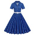 thumbnail image 1 of Birdeem Robe de Soirée pour Femme Confortable d'Été à Manches Courtes, Col en V, Vintage, Coupe Régulière, Imprimé à Pois, 1 of 6