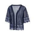 thumbnail image 4 of Summer Women's Open Front Shrug Short Sleeve Solid Color Lace Patchwork Cardigan Sheer Bolero Cover Up, 4 of 9