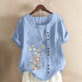 thumbnail image 1 of Pisexur Hauts et Chemisiers pour Femmes 2024 Coton Lin Manches Courtes Blouse Basique Col Rond Été Décontracté Hauts Coupe Ample Fleur Surdimensionné Grande Taille Hauts, 1 of 5