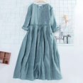thumbnail image 2 of Kcodviy Robe pour Femme en Lin Printemps Été Robes Midi pour Femmes et Été Col Rond Robe Décontractée pour Femmes Plissée à Cordon Sept Robes Juniors Manches Pointues pour Montrer Mince Ample Longue Robe, 2 of 4