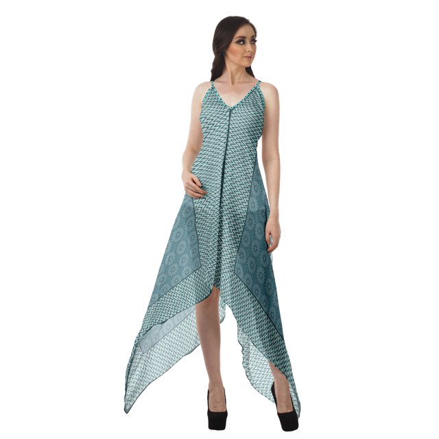Moomaya Robe à Ourlet en Foulard pour Femmes, Imprimée, Col en V, Ourlet Asymétrique