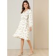 thumbnail image 3 of INSPIRE CHIC Robe Midi à Manches Longues Évasée à Col en V à Imprimé Floral pour Femme, 3 of 6
