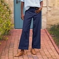 thumbnail image 2 of Women's Linen Pants - High Waisted Flare Wide Leg Capri Work Pants with Pockets, 2 of 6