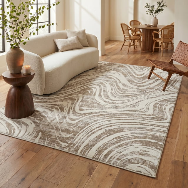 Rug Branch Nomad Abstract Indoor Area Rug, Beige Brown, Coastal - Living Room, Bedroom, Dining Room, and Kitchen