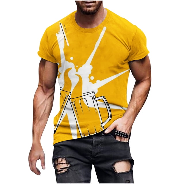Birdeem Nouveau T-Shirt pour Hommes à la Mode 3D Imprimé Bière Non Positionné Manches Courtes Col Rond T-Shirt Haut de Sport Décontracté Blouses