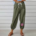 thumbnail image 1 of RXIRUCGD Pantalons Capris pour Femmes Décontractés d'Été en Coton et Lin Pantalons à Jambe Grand Capris Légers Amples Raccourcis, Vert Armée, Taille : 2TG, 1 of 4