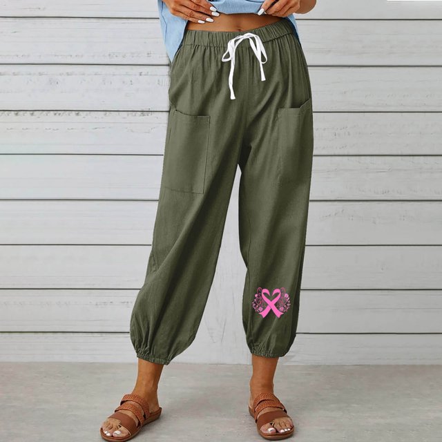 RXIRUCGD Pantalons Capris pour Femmes Décontractés d'Été en Coton et Lin Pantalons à Jambe Grand Capris Légers Amples Raccourcis, Vert Armée, Taille : 2TG